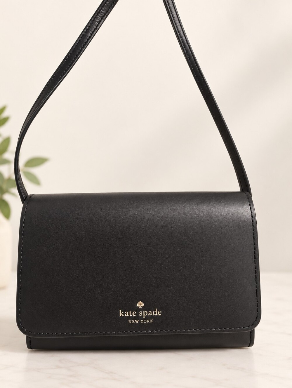 Kate Spade Black Leather Accordion Crossbody Bag NWOT